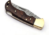 Hot Sale Custom Handmade Damascus Steel Folding Pocket Knives with Leather Wood Handle Beautiful for Outdoor Camping (Folding Knife-48)