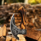 Handmade Viking Bearded Pizza Cutter Axe Damascus Steel Blade Unique Kitchen Chef Knife Design Leather Sheath Included Gift Item (Pizza Axe-24)