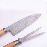 Custom Handmade Damascus Steel Chef Knife Kitchen Knife Fork Set With Pure Leather Sheath (Chef Knife-78)