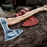 Viking axe Hand Forged Bearded axe with Carved Fenrir Handle Viking Hatchet Camping Hatchet with Box Wood Bushcraft axe (Tomahawk Axe-85)