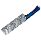 Handmade Damascus Steel Kitchen Knife Custom Chef Cleaver with Wood Handle and Steel Bolster Includes Leather Sheath (Nakiri Knife-96)
