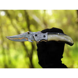 Limited Edition COPPER DAMASCUS STEEL Pocket Knife Handmade Horn Handle Folding Knife Unique and Personalized Gift (Folding Knife-7)