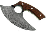 Handmade High Quality Custom Damascus Steel Kitchen Knife Carbon Steel Pizza Cutter with Leather Sheath for Chopping and Boning (Ullu Knife-3)