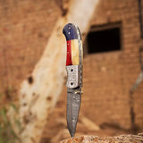 Damascus Steel Pocket Knife, Handmade Tools for Men, 6.5 Inch Pocket Folding Knives with Sheath for Camping (Folding Knife-30)
