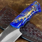 Handmade Damascus Steel Skinner High Quality Custom Chef Carbon Steel Blade Resin Wood Kitchen Sheath Pure Leather Camp Use (Skinner Knife-14)
