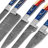 Custom Handmade Damascus Steel Blade Kitchen Knife Set High Quality Professional Hand Forged Dining Usage with Leather Bag (Chef Knife-17)