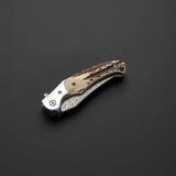 Handmade Damascus Steel Folding Pocket Knife Leather Sheath Multipurpose Hand-Forged Knife For EDC & Hunting  (Folding Knife-39)