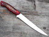 D2 Handmade 8-inch Chef Knife with Red Resin Pinecone Handle Kitchen Cooking Carbon Steel Fillet Knife Stainless Steel Blade (Chef Knife-135)