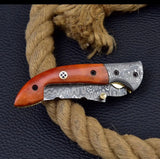 100% Prime Quality Handmade Damascus Folding Pocket Knife for Men with Sheath (Folding Knife-18)