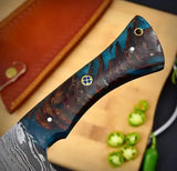 High-Quality Customized Full Tang Damascus Steel Nakiri Butcher Knife – 14-Inch Blade with Leather Sheath, Kitchen Chef Handmade with Wood and Stainless Steel (Nakiri Knife-7)