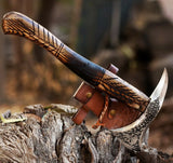 HAND FORGED VINTAGE - BEARDED SPIKE TOMAHAWK CAMPING AXE - HATCHET AXE WITH LEATHER COVER (Tomahawk Axe-100)