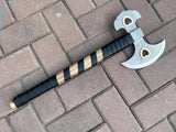High-Quality Stainless-Steel Construction Hand Forged Axe head Wooden Handle Wrapped in Black leather. (Tomahawk Axe-20)