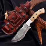 Best Quality Damascus Tracker Knife Custom Handmade Damascus Steel Hunting tracker Knives With White Bone Handle (Tracker Knife-2)