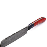 Custom Handmade Damascus Steel Chef Cleaver Professional Kitchen Knife with Stainless Steel Handle and Leather Sheath (Nakiri Knife-97)