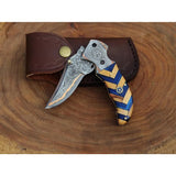 Limited Edition COPPER DAMASCUS STEEL Pocket Knife Handmade Anniversary Copper Folding Knife Unique and Personalized Gift (Folding Knife-8)