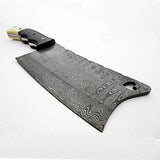 Top Quality Professional Custom Handmade Damascus Cleaver – 7-Inch Steel Blade Chef Kitchen Cleaver with Leather Sheath (Nakiri Knife-12)