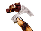 High Quality Handmade High Carbon Steel Axe Head Hatchet Axes Hand Forged Beautiful Pattern With Leather Sheath (Tomahawk Axe-73)