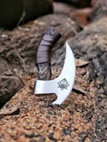 Handmade Viking Chef Knife with Damascus Steel Pizza Cutter Blade Stainless Kitchen Knife with Wooden Handle and Leather Sheath (Pizza Axe-17)