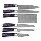 Handmade Custom Damascus Steel Chef Knife and 6-Piece Kitchen Knife Set with Pure Leather Sheath Pakka Wood Handle for Cutting (Chef Knife-55)