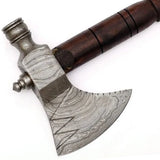 High Quality Custom Hand Made Damascus Hunting Hatchet Smoke Pipe Axe Hand Forged Wood Handle With Leather Sheath (Tomahawk Axe-55)