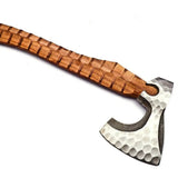 Custom Handmade Carbon Steel Hunting Axe with Ash Wood Handle Prefect Grip and Balanced Axe With Leather Sheath (Tomahawk Axe-35)