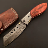 High Quality Customizable Damascus Steel EDC Pocket Knife Wood Handle Precision Craft  Multipurpose Hand-Forged Knife EDC & Hunting  (Folding Knife-40)