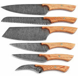 Professional Unique Design of Damascus Steel Kitchen Chef Knife Set With Knife Holder Olive Wood Handle (Chef Knife-53)