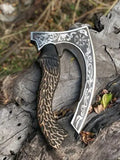 Handmade 10-Inch Carbon Steel Viking Pizza Axe Custom Kitchen Tool Ash Wood Bone Handle for Cutting Pizza Brownies Chef Knife (Pizza Axe-28)