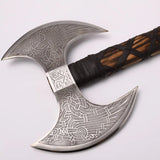 Steel Craft International Double-Head Damascus Steel Axe Industrial Grade Sharp Wooden Handle Viking Style (Double Head Axe-3)