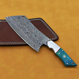 Custom Handmade Damascus Meat Cleaver – High-Quality Kitchen Knife with 7-Inch Blade (Nakiri Knife-10)