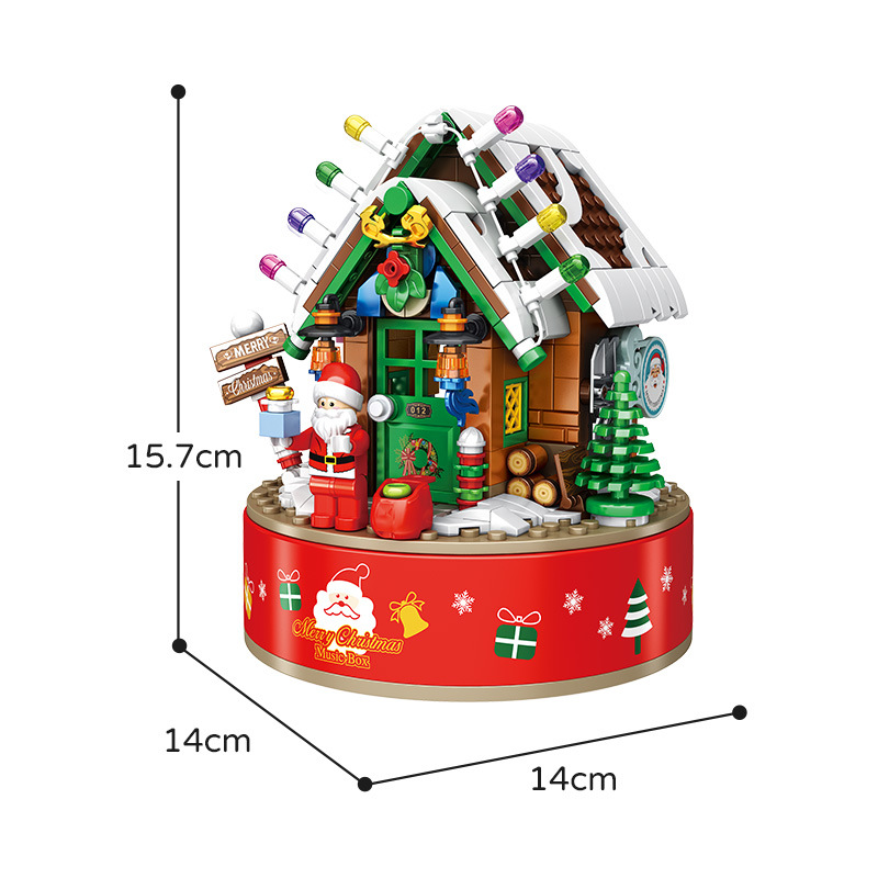 Music Box Kids Building Blocks Christmas Tree Ornaments Rotating LED Shining Music Box DIY City Bricks For Children Gift