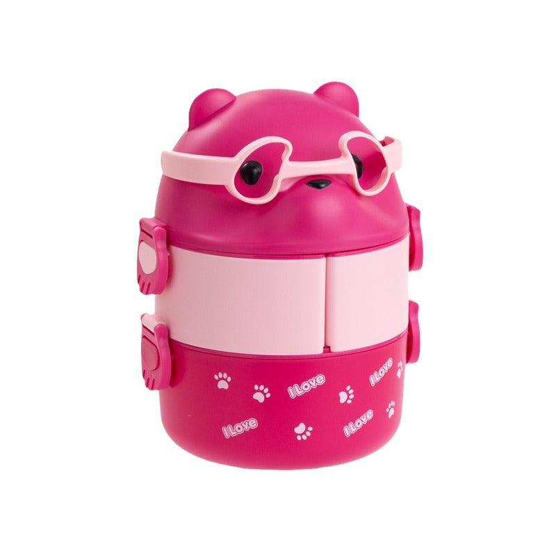 Glasses Bear Double-layer Portable Lunch Box Separated Layered Office Workers' Lunch Box Japanese-style Student Lunch Box Large Capacity