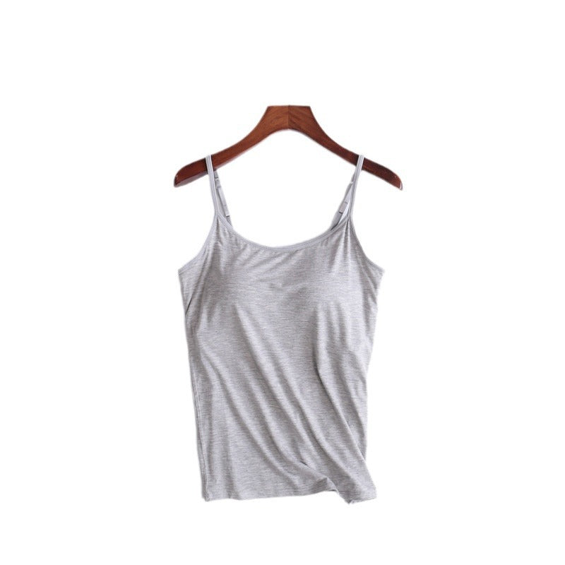 Women's Camisole Vest With Chest Cushion Without Steel Ring Cup One-piece Outer Wearing Underwear Yoga Sports T-shirt