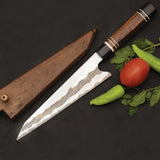 Custom Handmade High Carbon Steel Powder Coating Kitchen Chef Knife - Chef Knives with Leather Sheath - Custom Kitchen Cooking F (Chef Knife-114)