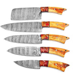 Handmade Damascus Steel Chef and Kitchen Knife Set Professional Custom with Pure Leather Sheath (Chef Knife-44)