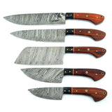 Custom Handmade Damascus 5 Pcs Chef Knife Damascus Steel Chef and Kitchen Knife Set with Pure Leather Sheath (Chef Knife-32)