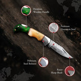 HOT SALE Beautiful Custom Handmade Damascus Steel Folding Knife Pocket Knives with Leather Color Wood Handle (Folding Knife-41)