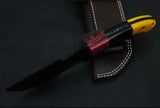 High Quality Black Tracker Bus Craft Knife with D2 Steel Blade Resin Sheath Handle Bamboo Scissors Leather Sheath Hunting Tools (Tracker Knife-22)