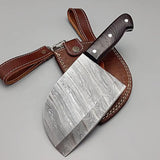 Custom Handmade Damascus Steel Full Tang Kitchen Meat Cleaver – 7-Inch Blade with Leather Sheath (Perfect for Vegetable Cutting and More) (Nakiri Knife-13)