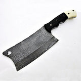 Top Quality Professional Custom Handmade Damascus Cleaver – 7-Inch Steel Blade Chef Kitchen Cleaver with Leather Sheath (Nakiri Knife-12)