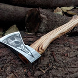 Viking axe Hand Forged Bearded axe with Carved Fenrir Handle Viking Hatchet Camping Hatchet with Box Wood Bushcraft axe (Tomahawk Axe-85)
