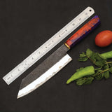 Handmade Custom 8-inch Damascus Blade Kitchen Chef Knife with Powder Coating Leather Sheath High Carbon Steel Home Cooking Knife (Chef Knife-113)