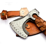 Custom Handmade Carbon Steel Hunting Axe with Ash Wood Handle Prefect Grip and Balanced Axe With Leather Sheath (Tomahawk Axe-35)