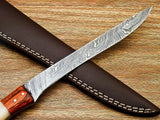 Custom Handmade Damascus Hand Forged Knife Damascus Steel Chef and Kitchen Fillet Knife with Pure Leather Sheath (Long Knife-4)