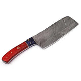 Custom Handmade Damascus Steel Chef Cleaver Professional Kitchen Knife with Stainless Steel Handle and Leather Sheath (Nakiri Knife-97)