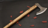 High Quality Handmade High Carbon Steel Axe Head Hatchet Beautiful Pattern Wood Handle with Leather Sheath for Outdoor Use (Tomahawk Axe-62)