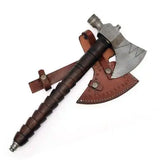 High Quality Custom Hand Made Damascus Hunting Hatchet Smoke Pipe Axe Hand Forged Wood Handle With Leather Sheath (Tomahawk Axe-55)