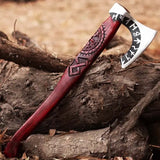 Custom Handmade Carbon Steel Camping Axe With Wood Handle Prefect Grip and Balanced Axe With Protected Cover (Tomahawk Axe-46)