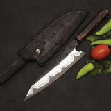 Custom Handmade High Carbon Steel New Pattern Kitchen Chef Knife With Premium Leather Sheath (Chef Knife-117)