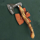 High Quality Handmade Stainless Steel 440c Axe Head Hatchet Axes Hand Forged Beautiful Etching With Leather Sheath (Tomahawk Axe-57)